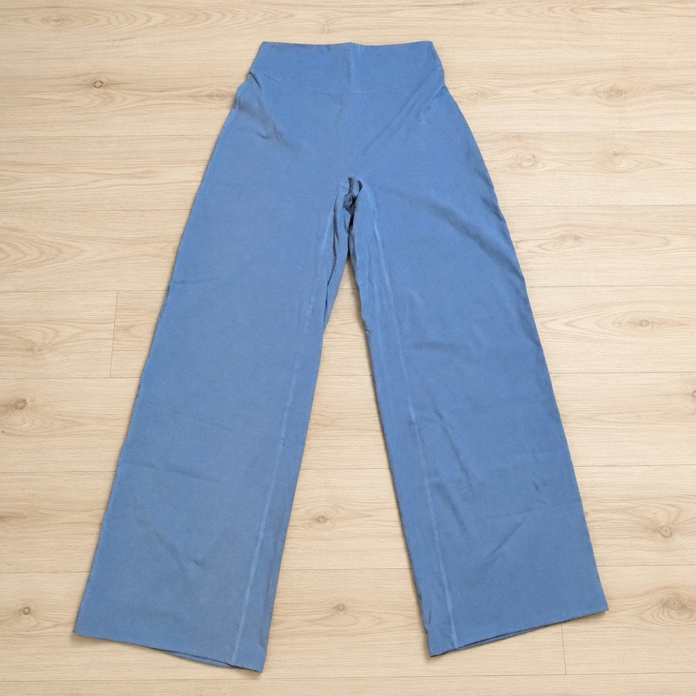 Women's XL Blue Wide Leg Yoga Pants High Waist V Back Scrunch Stretch[i]